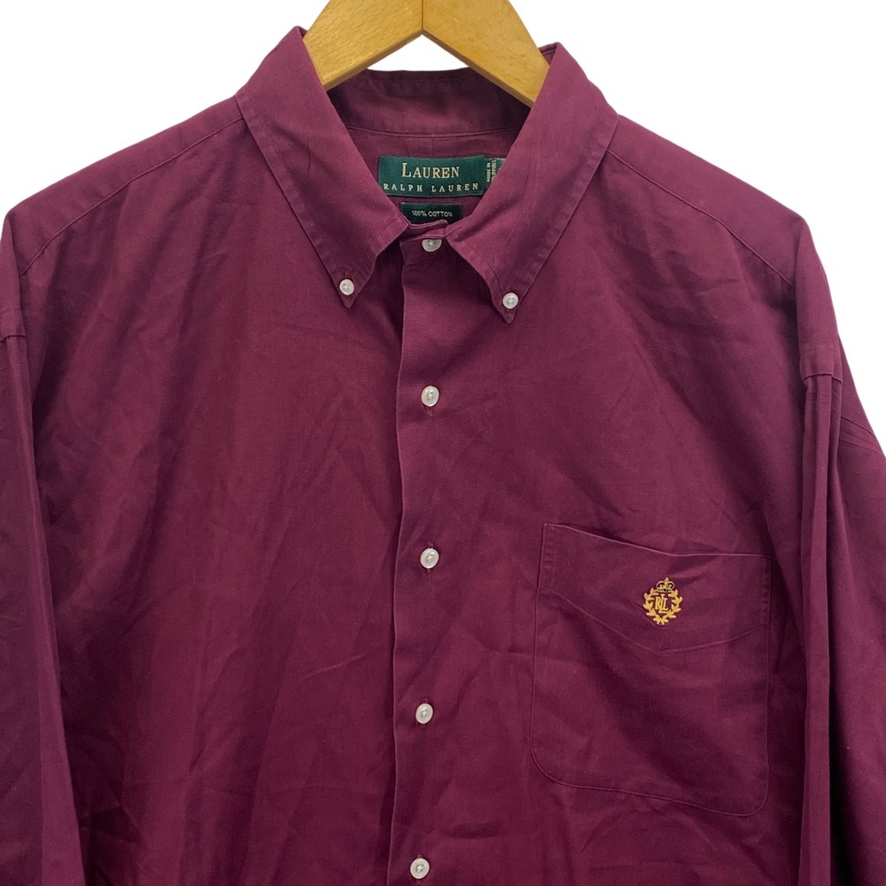 Lauren Ralph Lauren Men Burgundy Button Down Shirt Classic Fit Cotton XL VTG